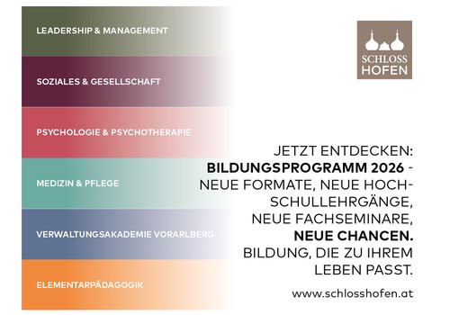 Das SCHLOSS HOFEN Bildungsprogramm 2026 ist da: berufsbegleitend, praxisnah, innovativ